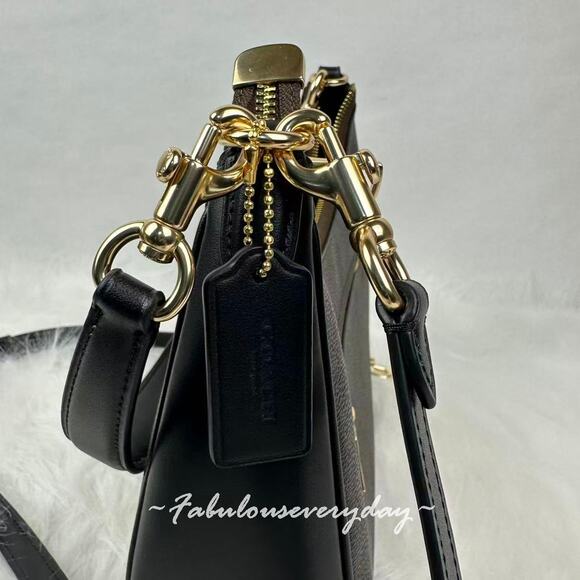 Coach Teri Hobo Bag Crossbody In Signature Canvas/Gold/Walnut/Black CV940 NWT - Picture 8 of 11